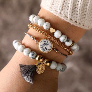3/$20 New Grey White Gold Beaded Tassel Bracelets